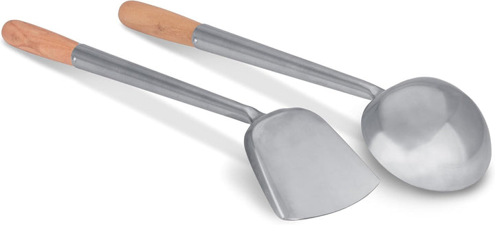 Craft Wok Schöpflöffel und Pfannenwender-Set mit Holzgriffen für asiatische chinesische Woks aus Kar
