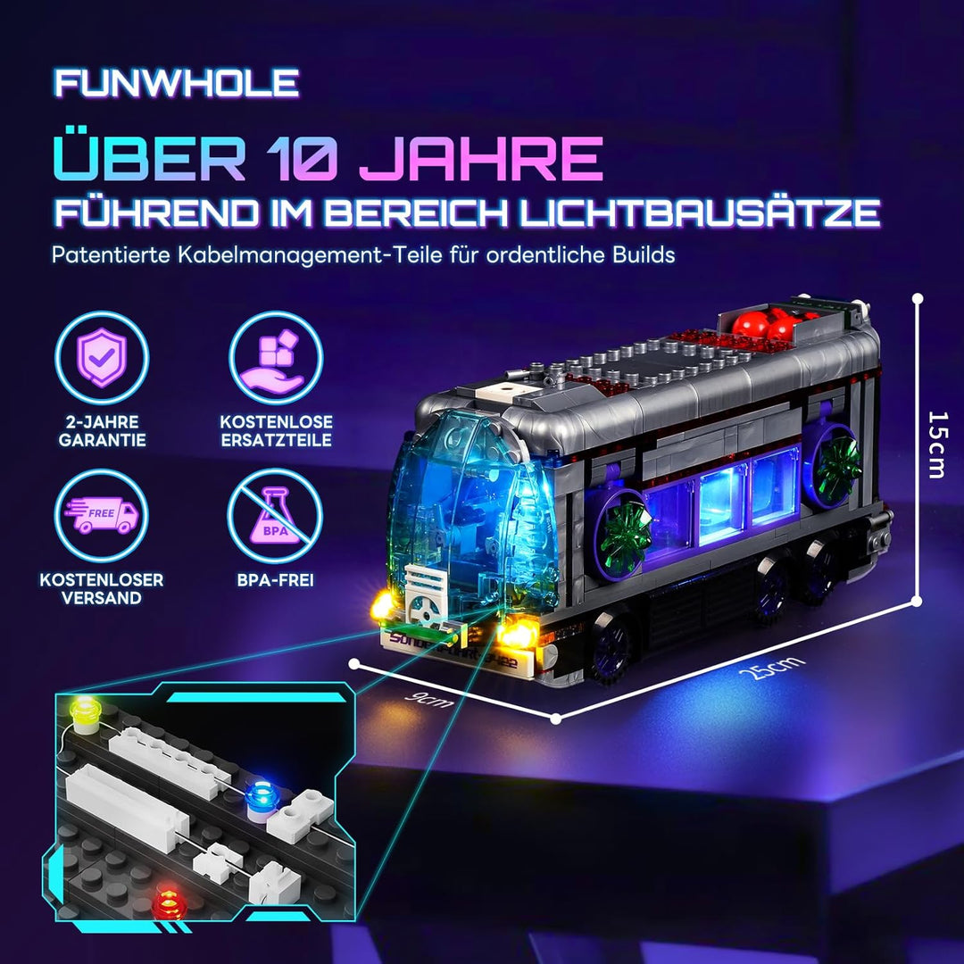Lumibricks Cyberpunk Zukünftiger Bus mit LED-Beleuchtung – 2-in-1 Modell mit Licht, 605 Teile für Sc