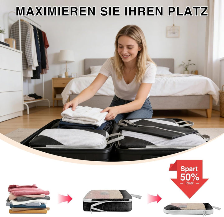 Packing Cubes Compression Koffer Organizer set 8 Stück Packwürfel-Reisezubehörset, Gepäck-Organizer