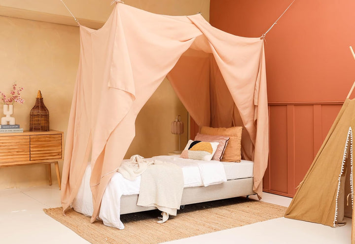 Nougat Betthimmel für Einzelbett | Rechteckiges Moskitonetz Grössen | Baldachin Bett für Teenagern &