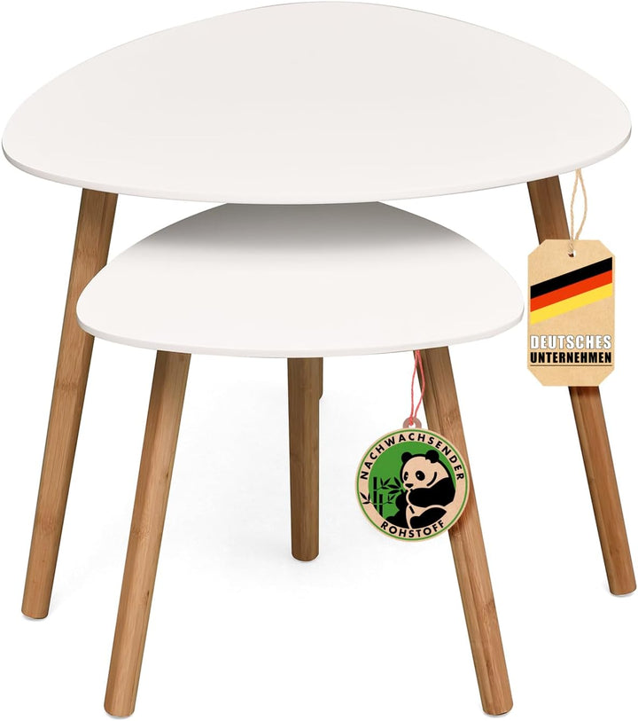 Floordirekt 2er Set Couchtisch in Weiss, Beistelltisch aus Holz, Wohnzimmertisch rund, Kleiner Sofa