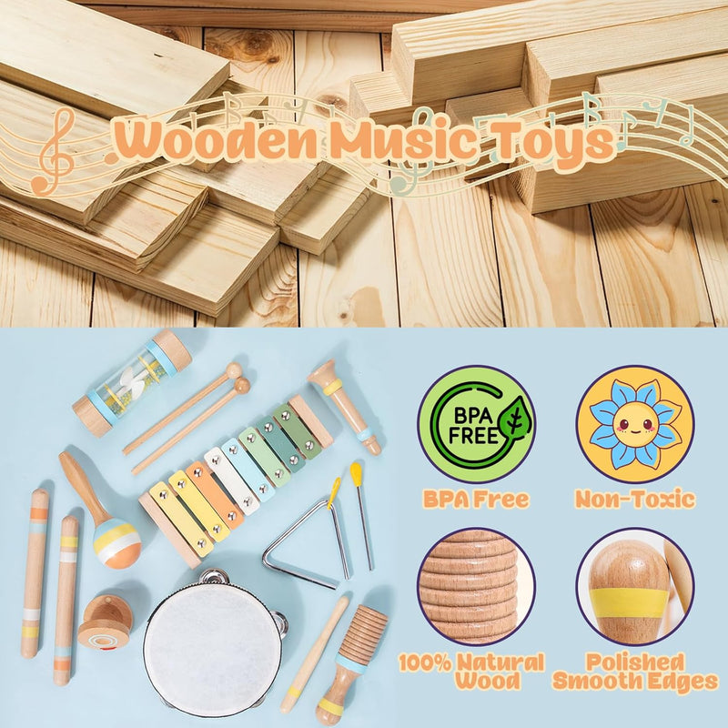 GIBOHOM Musikinstrumente für Kinder ab 1 Jahr, 9 in 1 Montessori Spielzeug Percussion Instrumente Ho