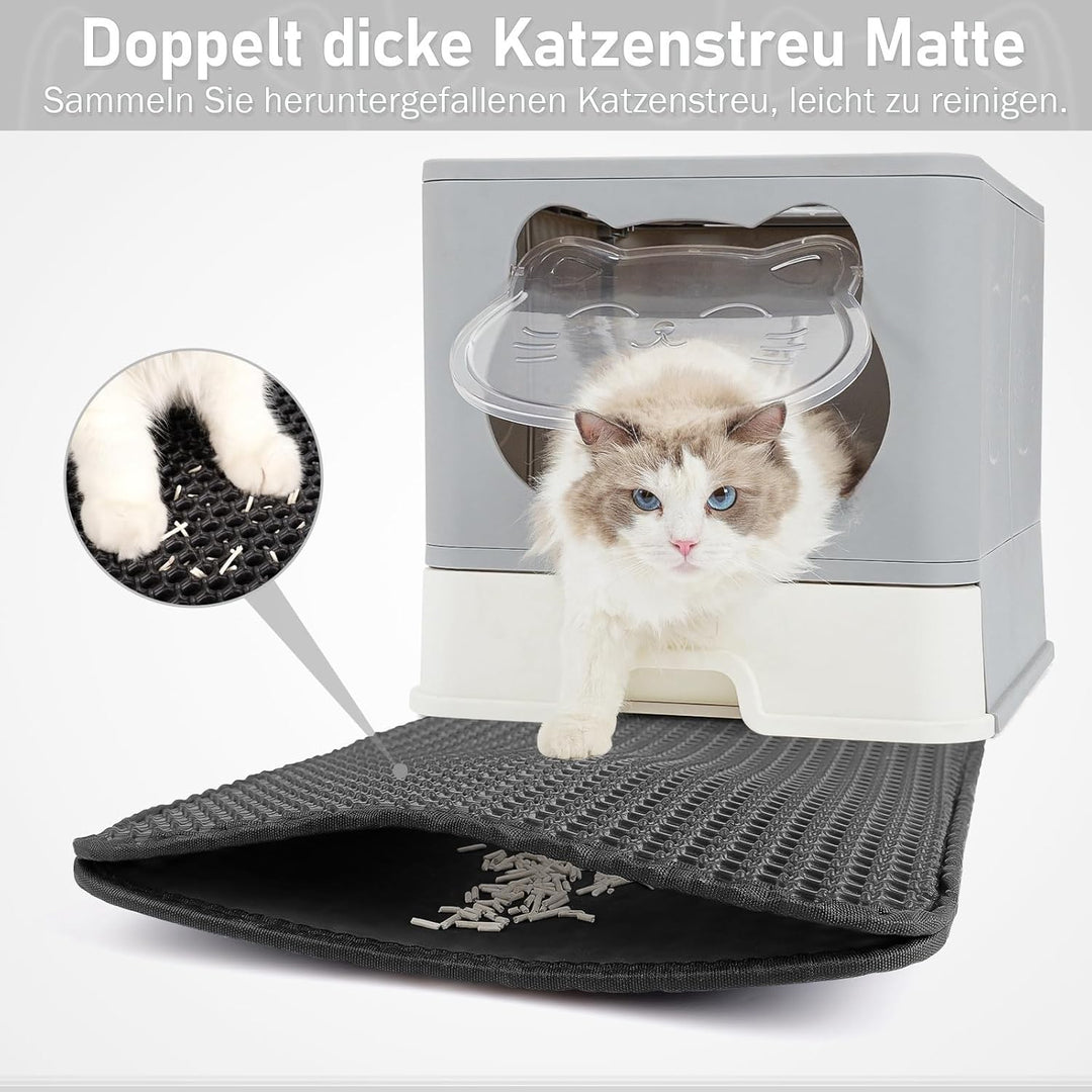 Geschlossenes Katzenklo mit Dach/Deckel & rostfreier Edelstahl-Schublade - Katzentoilette mit Aktivk