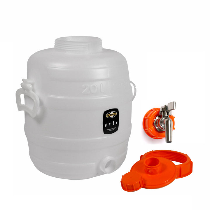 Lebensmittelechtes Getränkefass Mostfass Gärfass (20 Liter rund mit Edelstahl-Auslaufhahn) 20 Liter