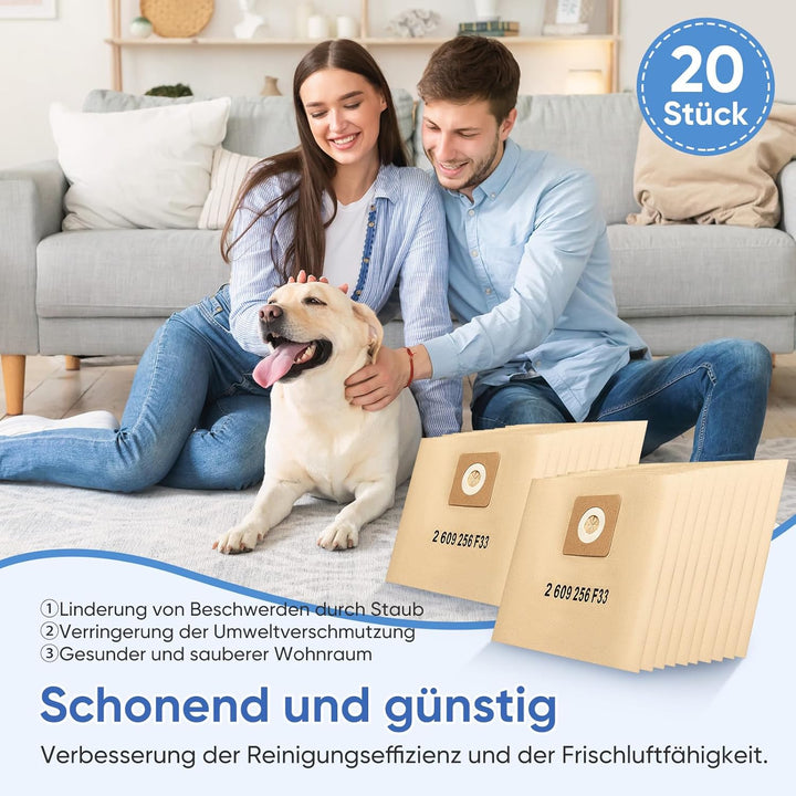 20 x Papierfilterbeutel Zubehör für Bosch Nass- und Trocken Staubsauger AdvancedVac 20 Staubsaugerbe