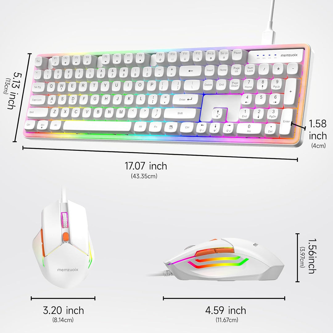 QWERTZ Kabelgebundenes Tastatur Maus Set, USB Full-Size Tastatur mit RGB LED Beleuchtung, leise Memb