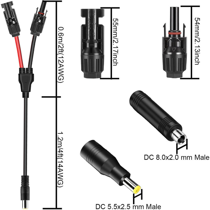 Solarpanel MC4 auf DC 8mm Verlängerungskabel, Solaranschluss auf DC7909 Ladekabel mit DC7909 auf DC8
