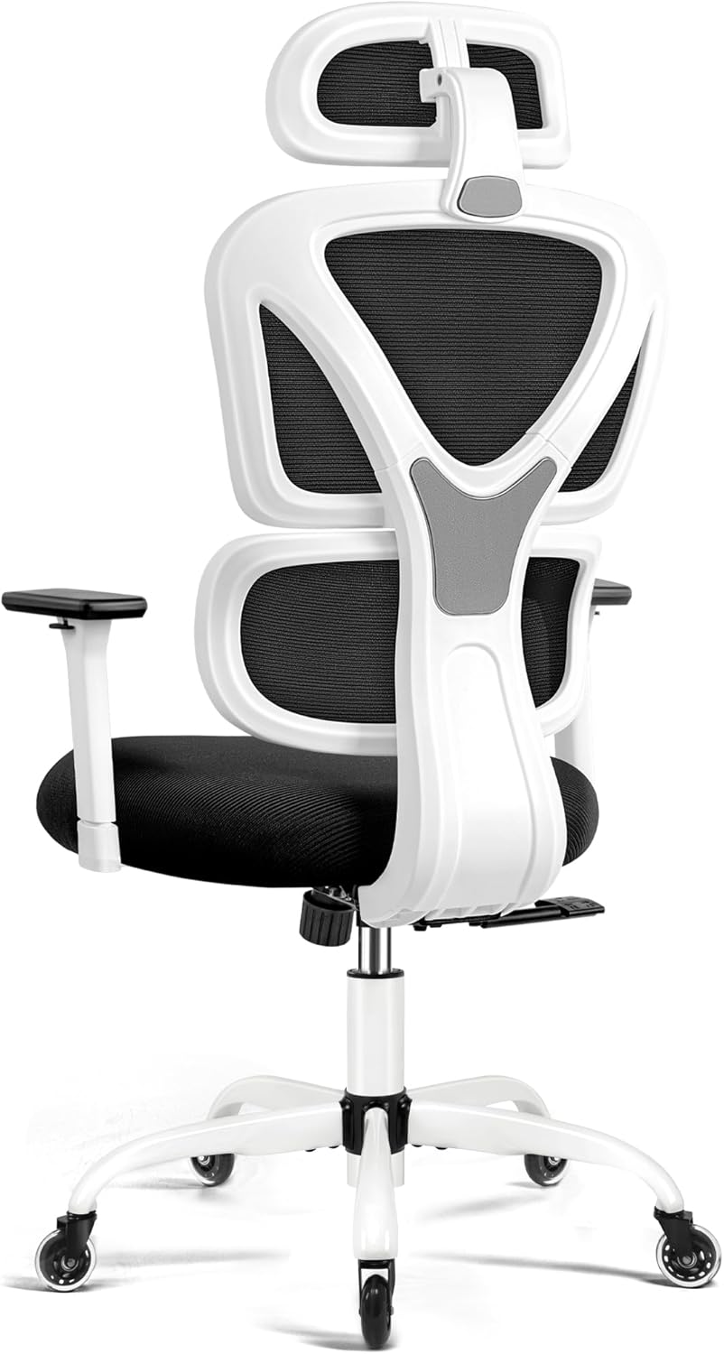 KERDOM Bürostuhl Ergonomischer Schreibtischstuhl,mit Verstellbarer Kopfstütze, Armlehnen, Lendenwirb