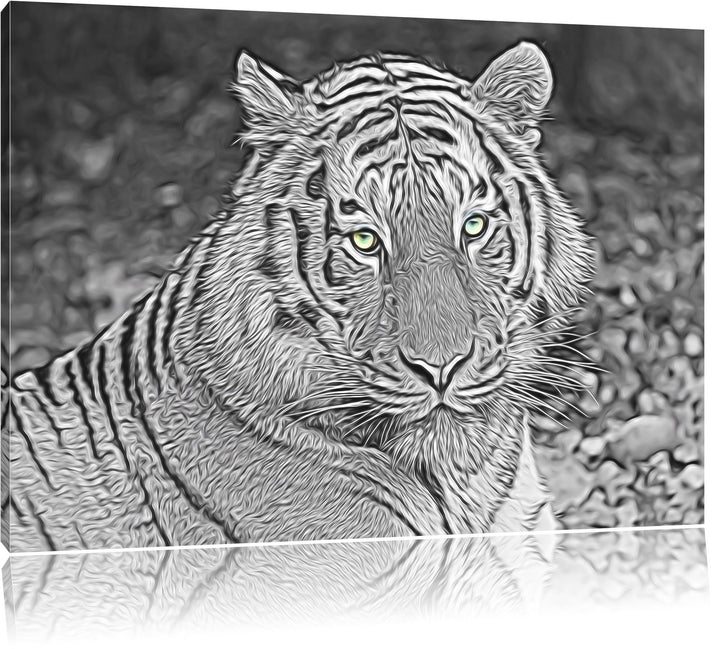 schöner prächtiger Tiger schwarz/weiss Deluxe Format: 100x70 cm auf Leinwand, XXL riesige Bilder fer