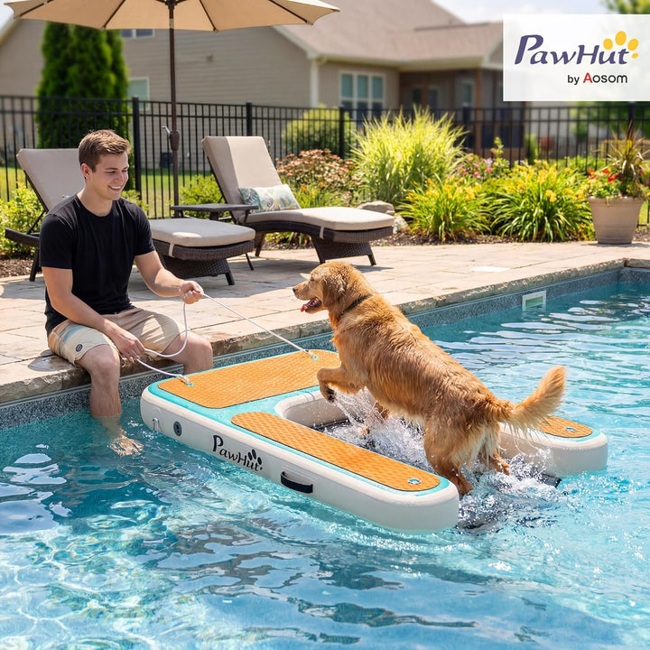 PawHut Aufblasbare Hunde Wasserrampe Hunderampe Pool 151x102 cm Tragbares Hundeboot mit Rutschfester