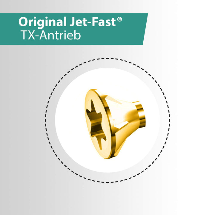 Original Jet-Fast Universalschrauben Set 1400 Teilig, Duo-Senkrippenkopf, mit Selbstbohrspitze, Gelb