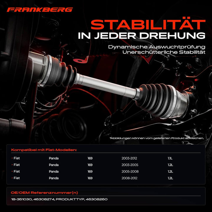Frankberg Antriebswelle Gleichlaufgelenk Vorderachse Links Kompatibel mit Panda 169 1.1L 1.2L 2003-2