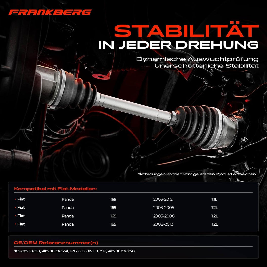 Frankberg Antriebswelle Gleichlaufgelenk Vorderachse Links Kompatibel mit Panda 169 1.1L 1.2L 2003-2