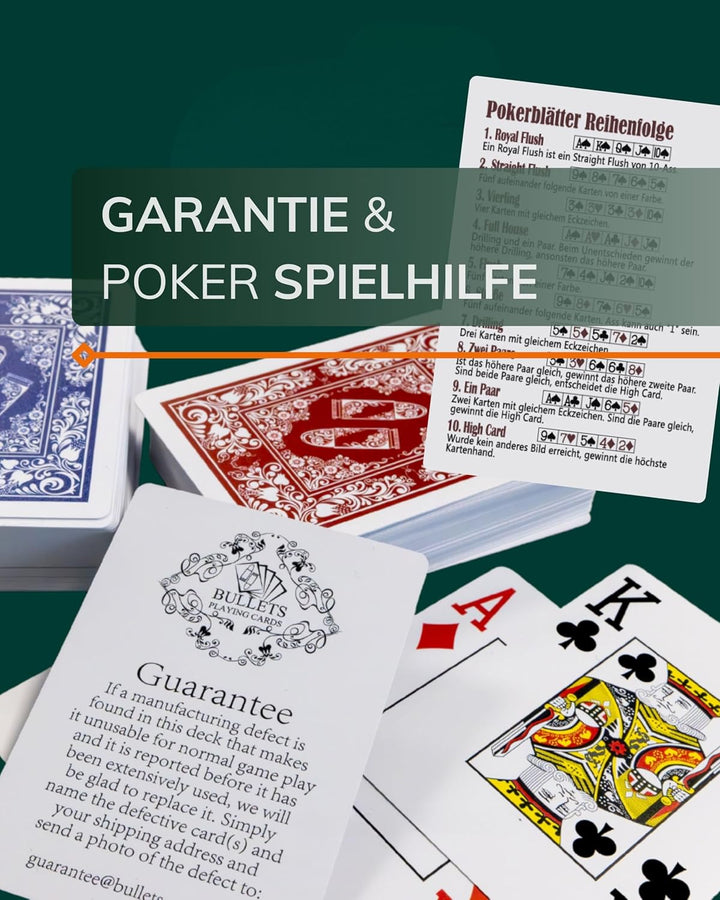 Bullets Playing Cards, 2X 54 Plastik Pokerkarten, Doppelpack, 2 Eckzeichen, Jumbo-Index, Wasserfest,