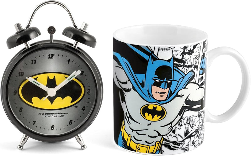 Home DC Comics Batman Set Tasse + Wecker, Porzellan + Metall, cc 360, Schwarz Becher+Wecker Uhr, Bec