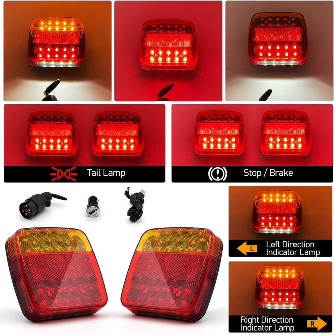 Dinfu Rückleuchten Kabellose LED Anhänger mit Magnetfuss, 12V-24V LED Rücklicht Set mit 7 Polig Stec