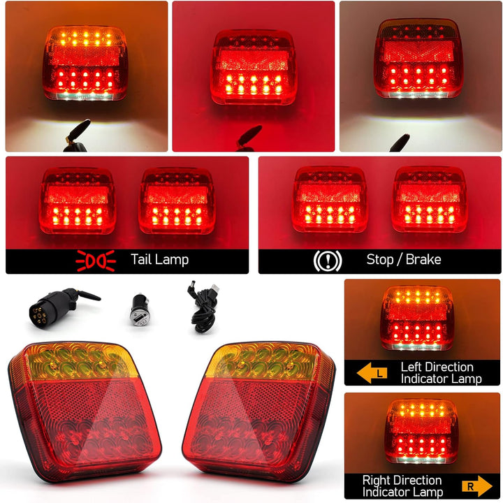 Dinfu Rückleuchten Kabellose LED Anhänger mit Magnetfuss, 12V-24V LED Rücklicht Set mit 7 Polig Stec