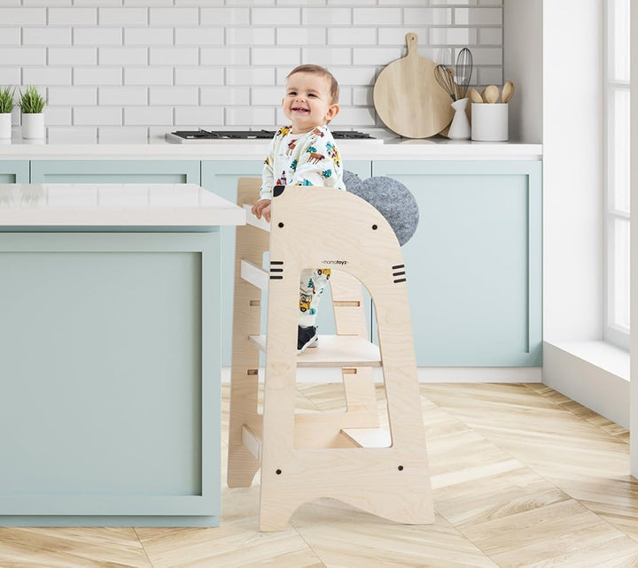 07KRAT Kule Topo Mehrzweck-Montessori-Lernturm - Lernturm aus natürlichem Birkensperrholz mit 3 eins