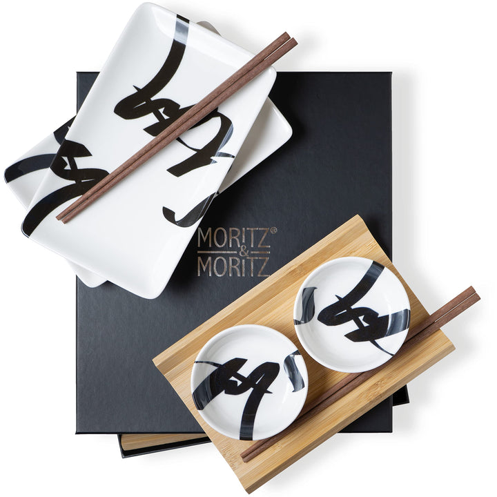 Moritz & Moritz Sushi Geschirr Set für 2 Personen - 10 Teile - Sushi Servierset mit 2x Sushi-Teller,