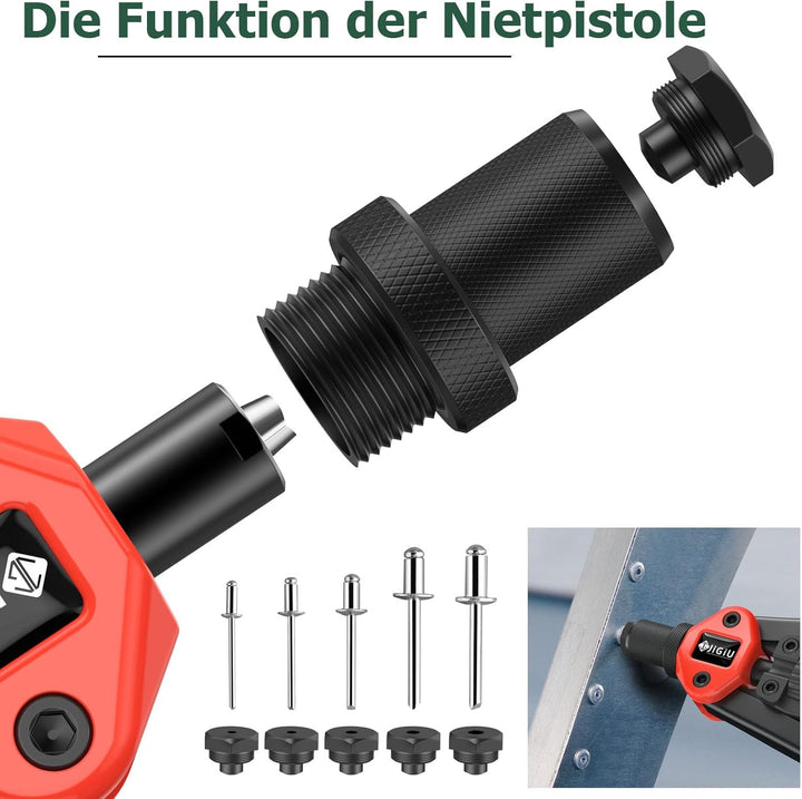 JiGiU Nietzange Set, 2 In 1 Nietmutternzange und Blindnietzange Set mit M3-M12 7 Art Metrische Dorne