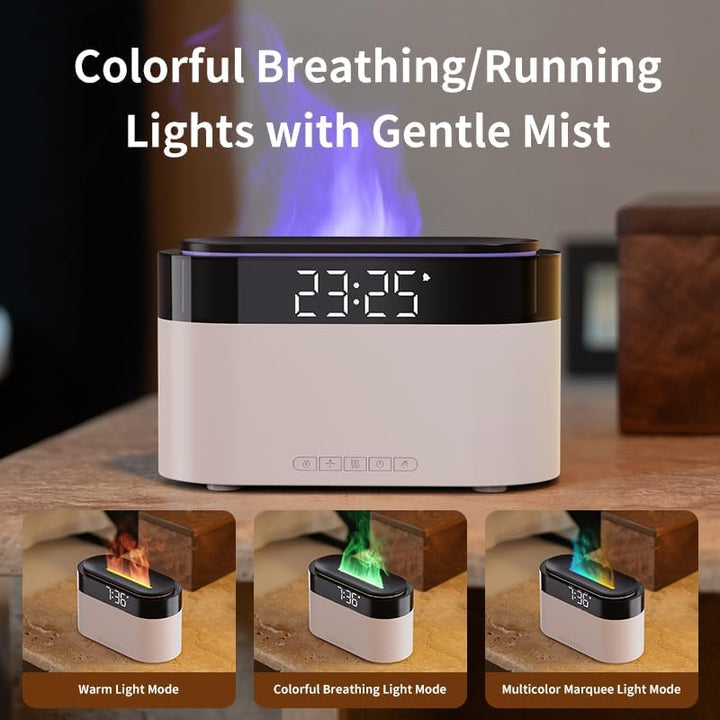 Flammen Aroma Diffuser mit Lichtwecker,Diffuser Ätherische Öle mit Fernbedienung,Wecker mit Licht,Lu