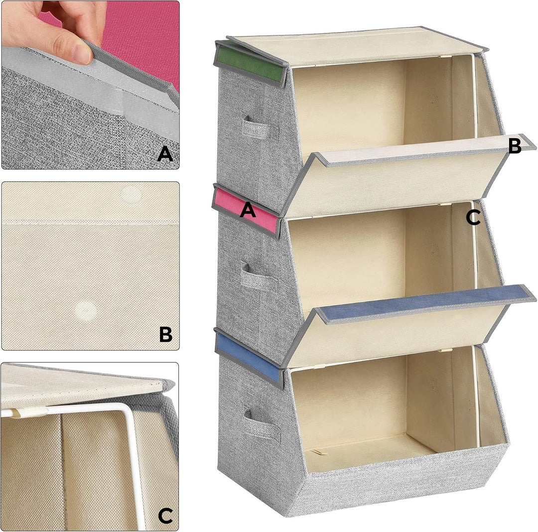 SONGMICS Aufbewahrungsboxen, 3er Set, Faltboxen, Stoffboxen mit Griffen, Organizer, magnetischer Dec