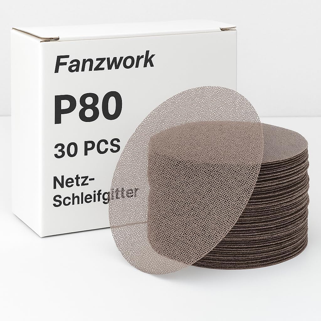 FANZWORK 30 Stück 150 mm Netz-Schleifgitter Klett für Exzenterschleifer, Korn P80 – Schleifgitter Se