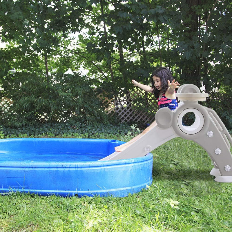 YOLEO Rutsche, Kinder Fun-Slide mit Basketballkorb, Faltbar Kinderrutsche, Gartenrutsche Kleinkinder
