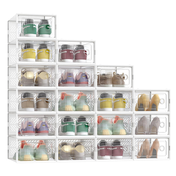 SONGMICS Schuhboxen, 18er Set, Aufbewahrungsbox für Schuhe, robust, faltbar und stapelbar, für Schuh