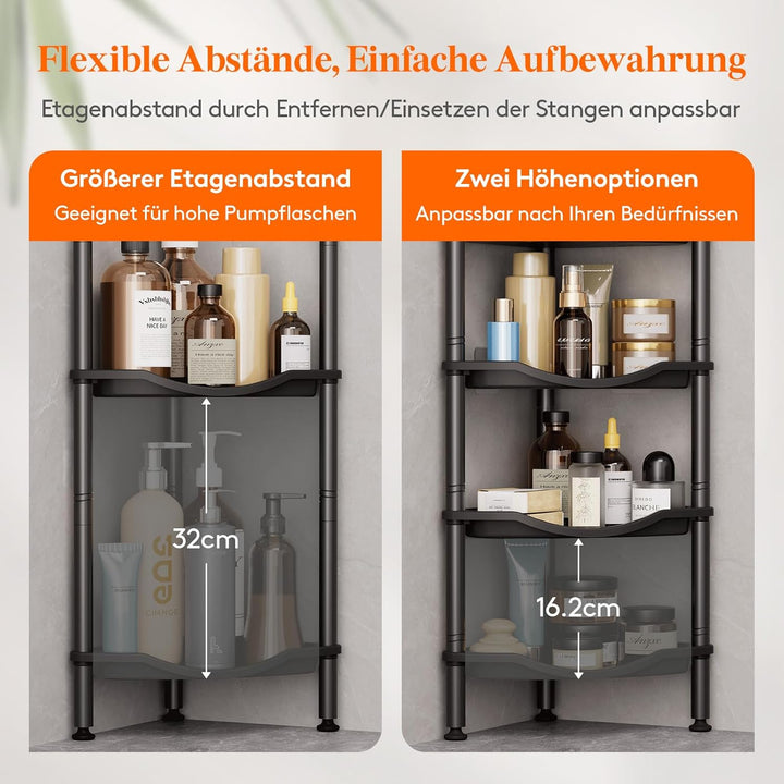 Lifewit Duschablage Stehend, 4 Ablagen Kunststoff Duschregal Ohne Bohren, Höhen Verstellbar Duschreg