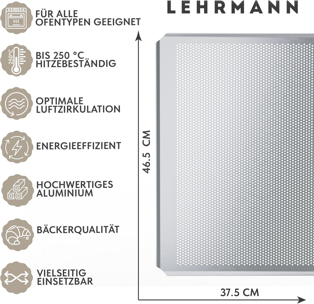 LEHRMANN Lochblech 46,5 x 37,5 cm Backblech Kuchenblech Baguetteblech Pizzablech Kompartibel/Ersatz