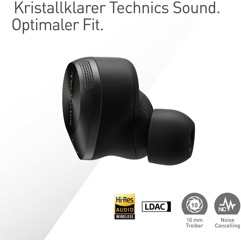 Technics EAH-AZ80E-K kabellose Ohrhörer mit Noise Cancelling, Multipoint Bluetooth 3 Geräte, bequeme