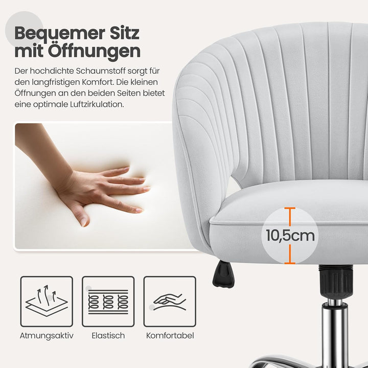 Yaheetech Bürostuhl mit Samtbezug, Ergonomischer Schreibtischstuhl mit Armlehnen, Drehstuhl mit Roll