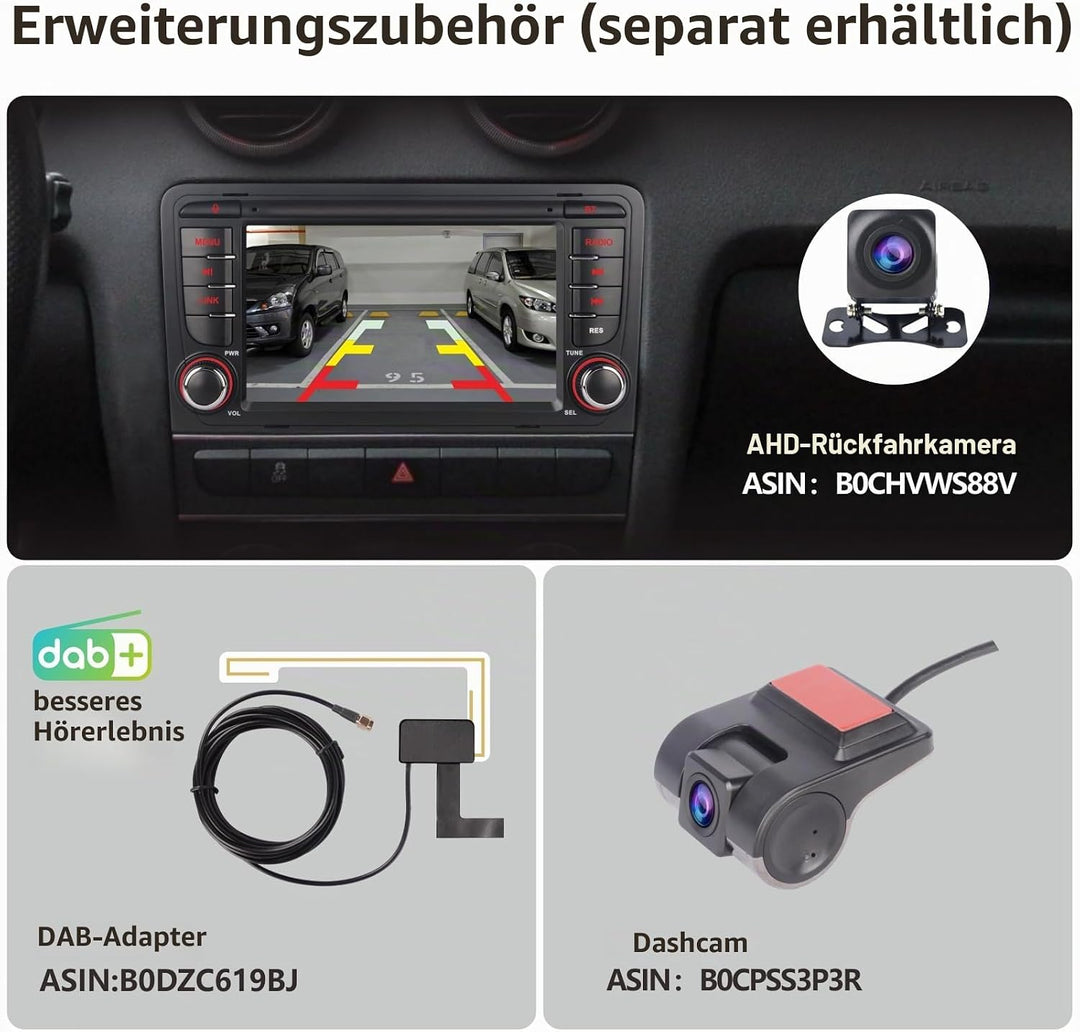 Radio für High Power Audi A3 8P/S3/RS3/Sportback, kabellos, kompatibel mit Carplay und Android Auto,