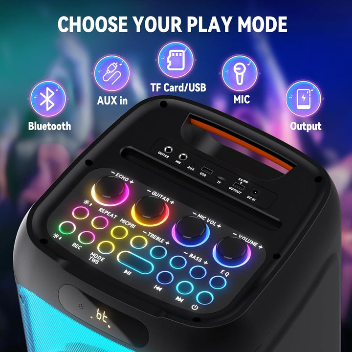 JYX Karaoke Maschine Tragbarer Bluetooth-Lautsprecher mit 2 drahtlosen Mikrofonen für Erwachsene, Ka