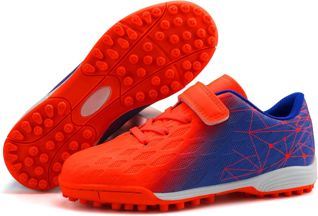 JABASIC Hallen Fussballschuhe Kinder Jungen Mädchen Fussballschuhe Kinder Kunstrasen, Orange Blau