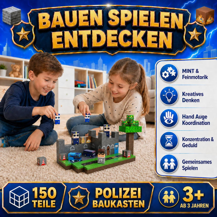Spiele Kontor Magnetische Bausteine Polizei - 150 Stück Magnetbausteine | Kinderspielzeug für Jungen
