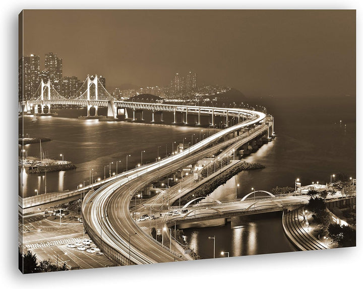 deyoli Gwangan-Brücke in Korea Format: 100x70 Effekt: Sepia als Leinwand, Motiv fertig gerahmt auf E