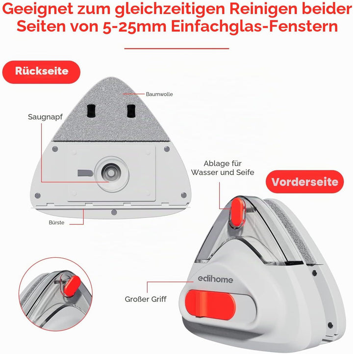 Edihome, Magnetischer Fensterreiniger, Einstellbar, Zwischen 5-25 mm, für Doppelglasfenster, Profess