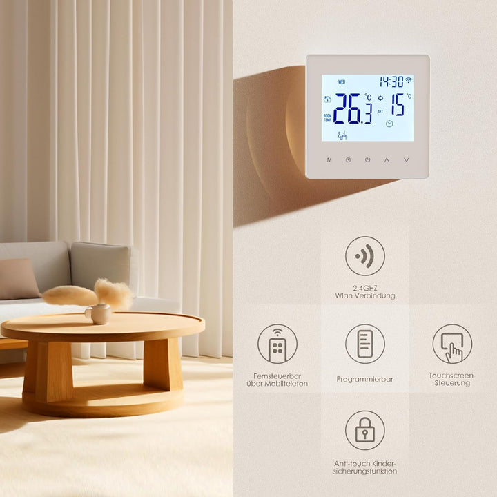 Decdeal WLAN Thermostat Raumthermostat für Wasser Fussbodenheizung,Programmierbar 230v LCD 3A Mit de