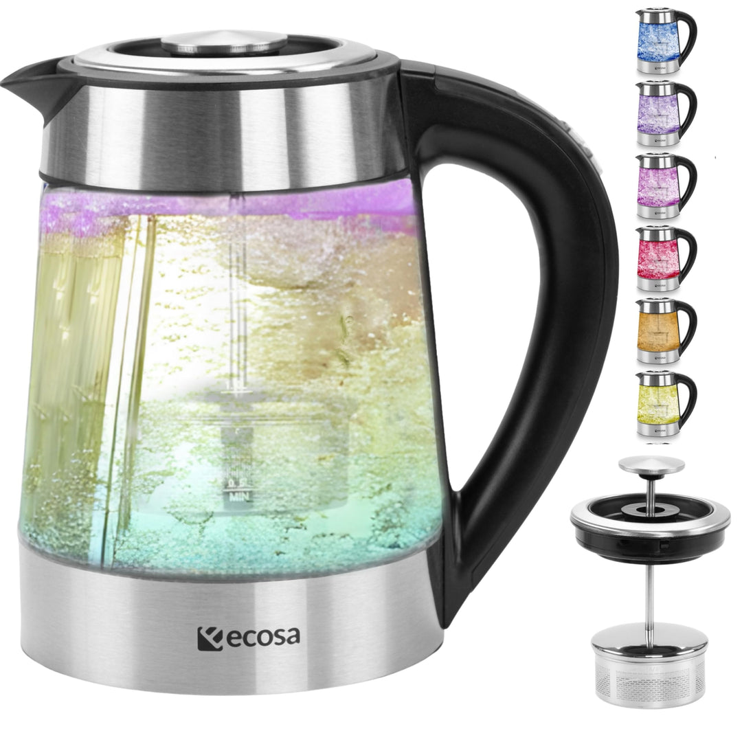Ecosa® Glas Wasserkocher mit Teesieb und Temperatureinstellung Edelstahl – Teekocher Glas Edelstahl