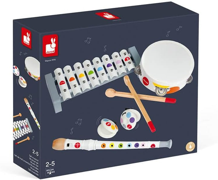 Janod - Confetti Holz-Musikset mit 4 Instrumenten, Musikinstrument für Kinder, Spielzeugnachbildung