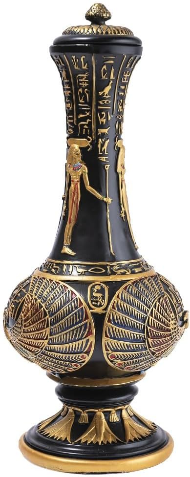 lachineuse - Ägyptische Vase, Göttin Isis 33 cm – Dekorative Vase Schwarz & Gold – Dekoration für de