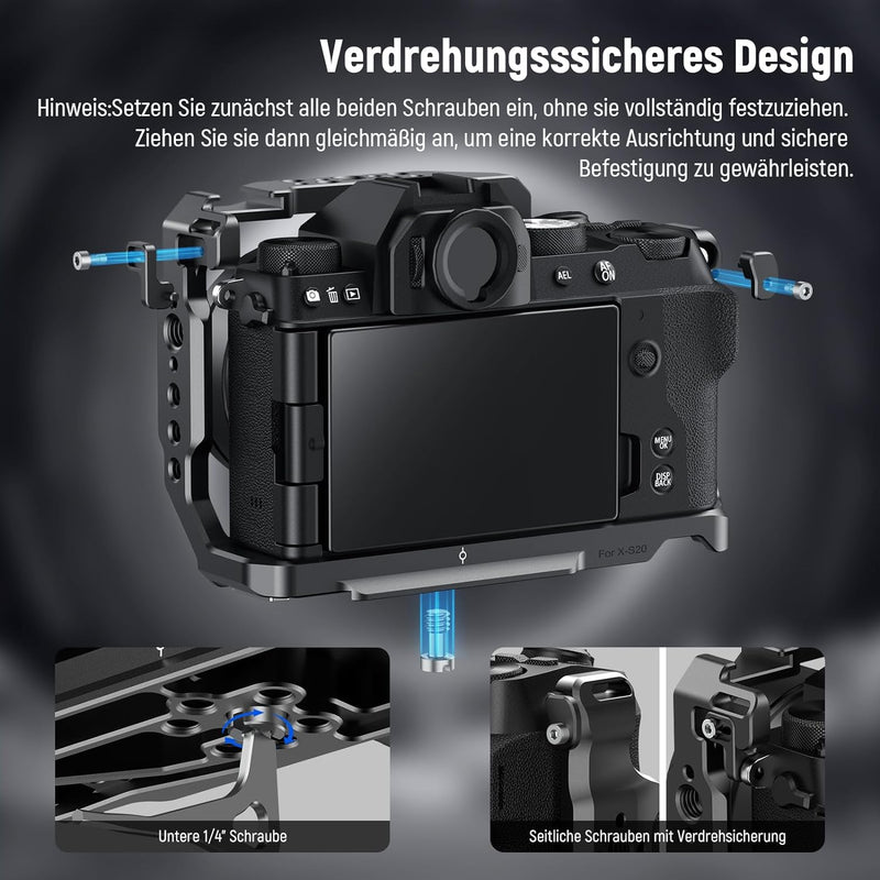 Neewer X-S20 Kamerakäfig Vollständig zugängliches Metall Video Rig mit Griff, NATO Schiene, 3/8" ARR