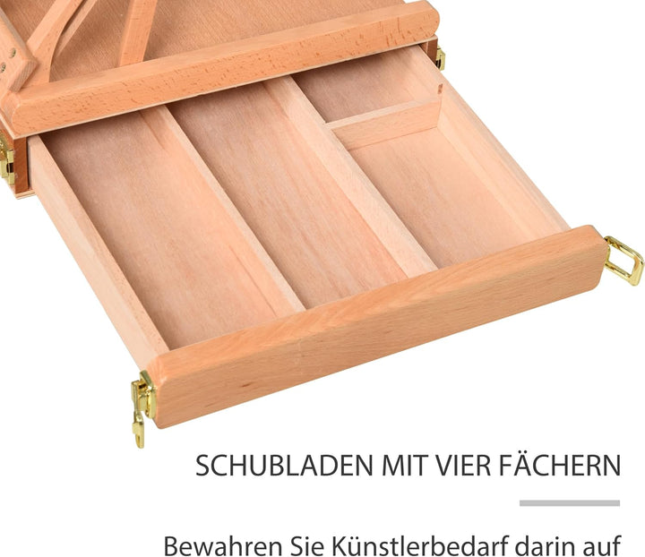 HOMCOM Tischstaffelei Winkelverstellbare Staffelei mit Griff Kofferstaffelei zum Malen & Zeichnen Fa