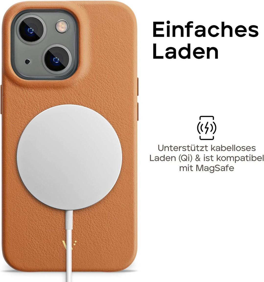 WIIUKA Hülle für iPhone 14 Plus, Leder aus Deutschland, Lederhülle extra Dünn, Premium Handyhülle, C