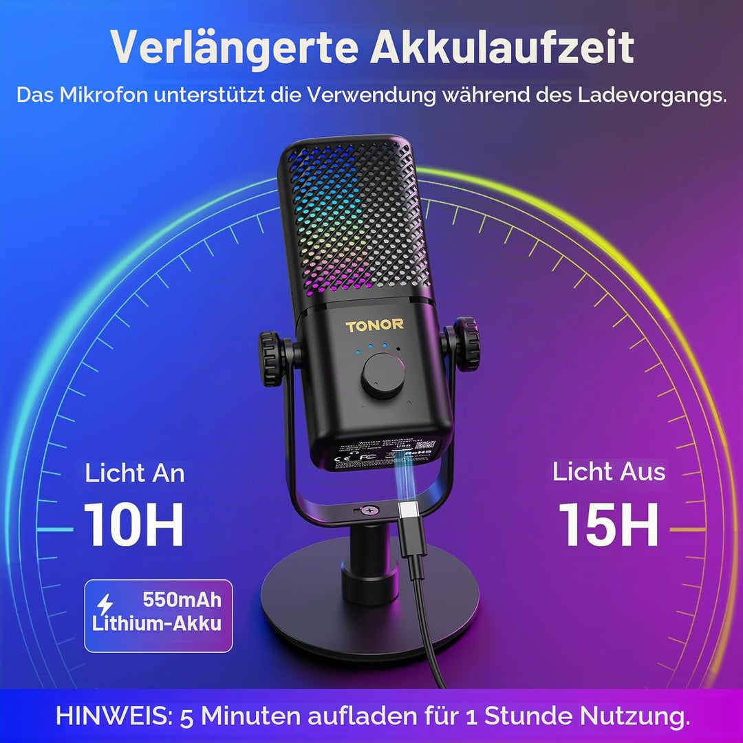 TONOR Gaming Mikrofon Kabellos, Kompatibel mit Xbox &amp; Capture Karten, Xbox mikrofon mit RGB/Überwach