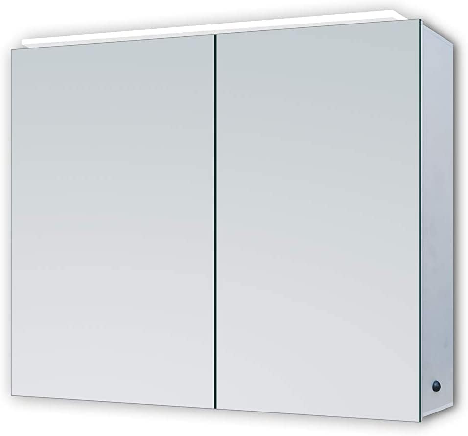 Talos Mirage Spiegelschrank 50 x 70 cm - Spiegelschrank Bad mit LED Beleuchtung - hochwertiger Alumi