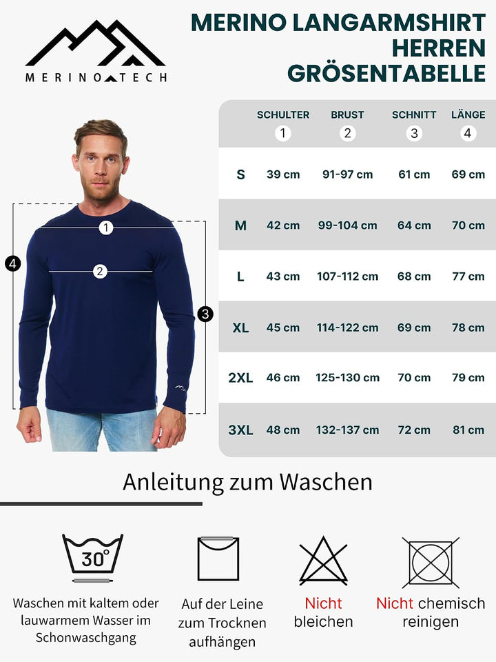 100% Merino Unterwäsche Herren - Merino Langarmshirt Herren Atmungsaktiv Und Feuchtigkeitsableitend