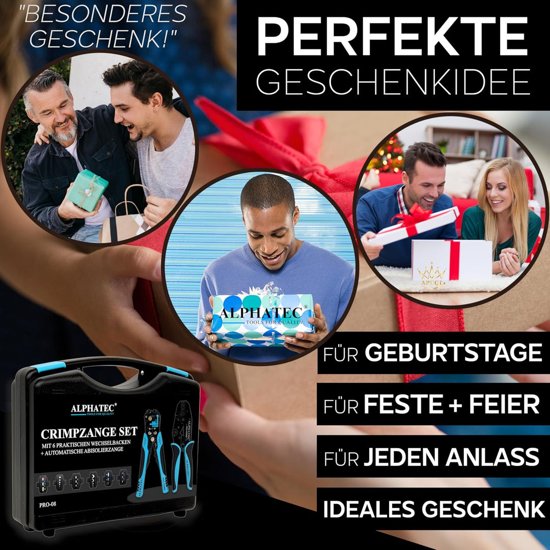 ALPHATEC® Crimpzange Set mit Wechselbacken inkl. automatische Abisolierzange - [0,25-10mm²] - Crimpz